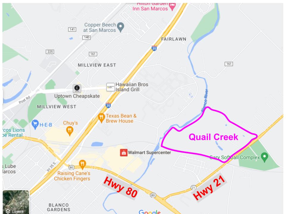 Map showing quail creek park off Highway 21