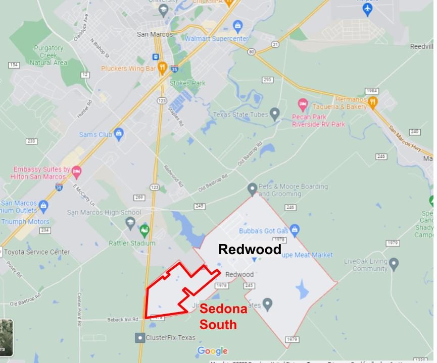 Map showing Sedona south next to Redwood