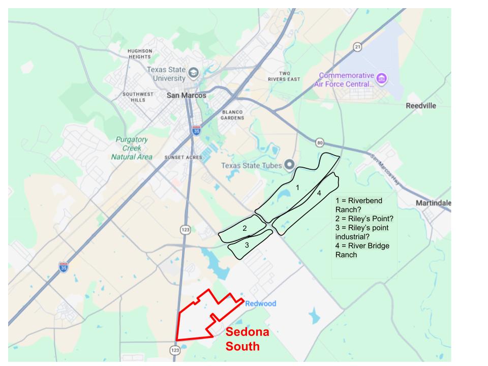 Same map as before, but with the addition of a 5th tract, Sedona South, which is between Redwood and 123