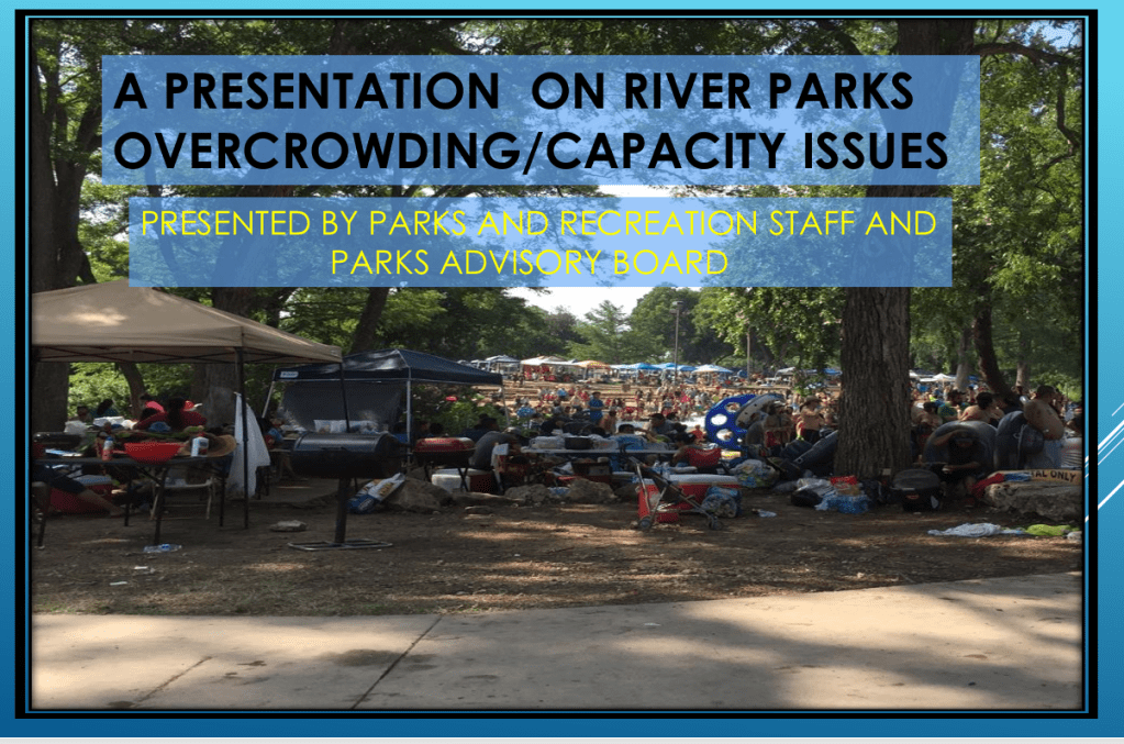 Cover photo from the 2017 presentation on river parks overcrowding and capacity issues