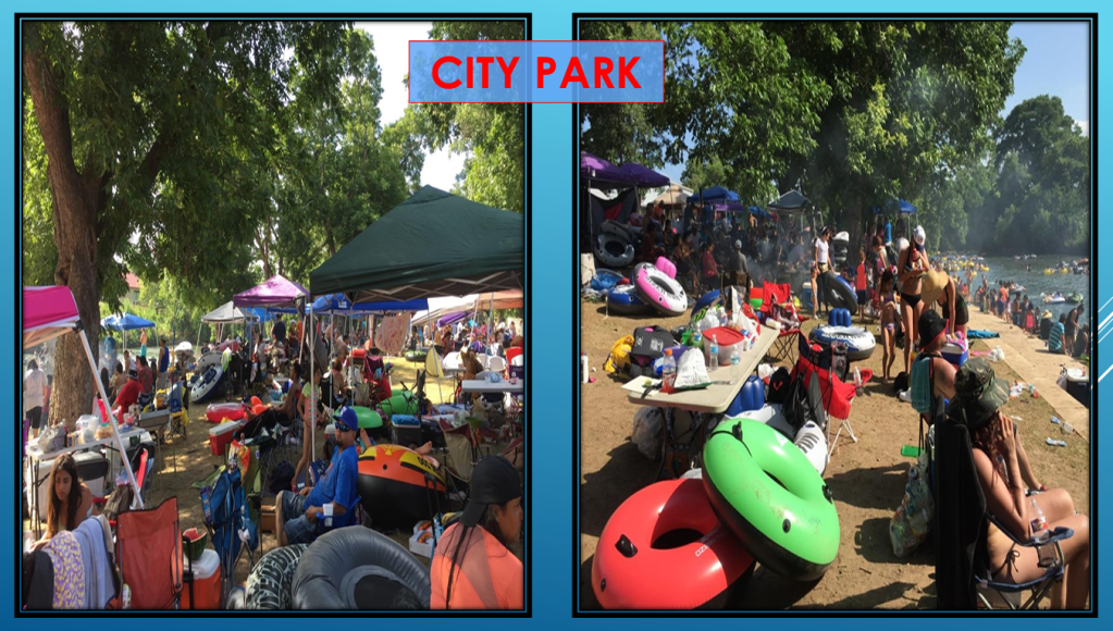 Two photos from City Park, showing tons of people.